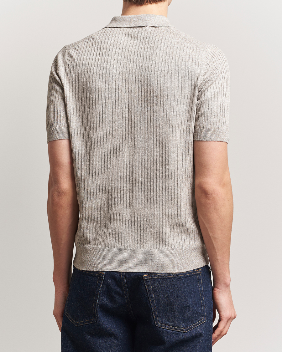 Herr | Pikéer | Gran Sasso | Linen/Cotton Structured Knitted Polo Beige Melange