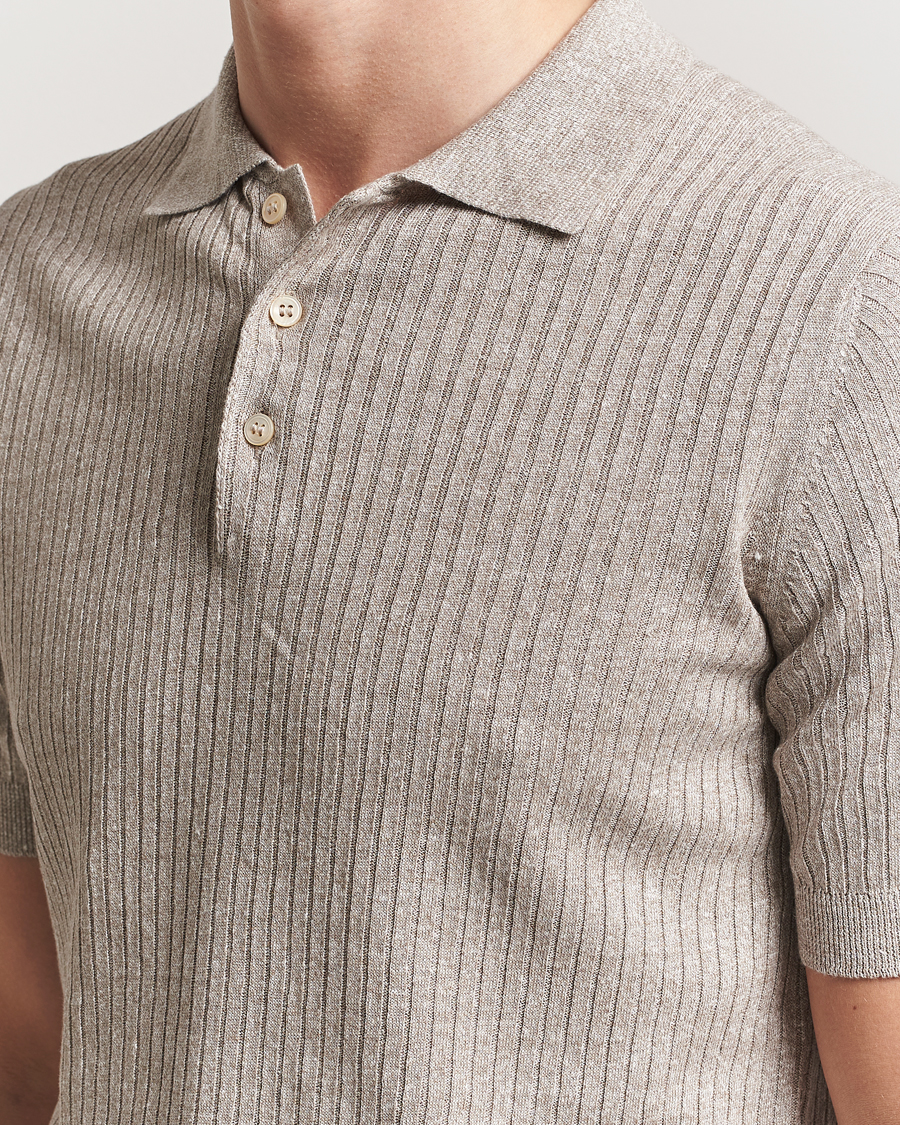 Herr | Pikéer | Gran Sasso | Linen/Cotton Structured Knitted Polo Beige Melange