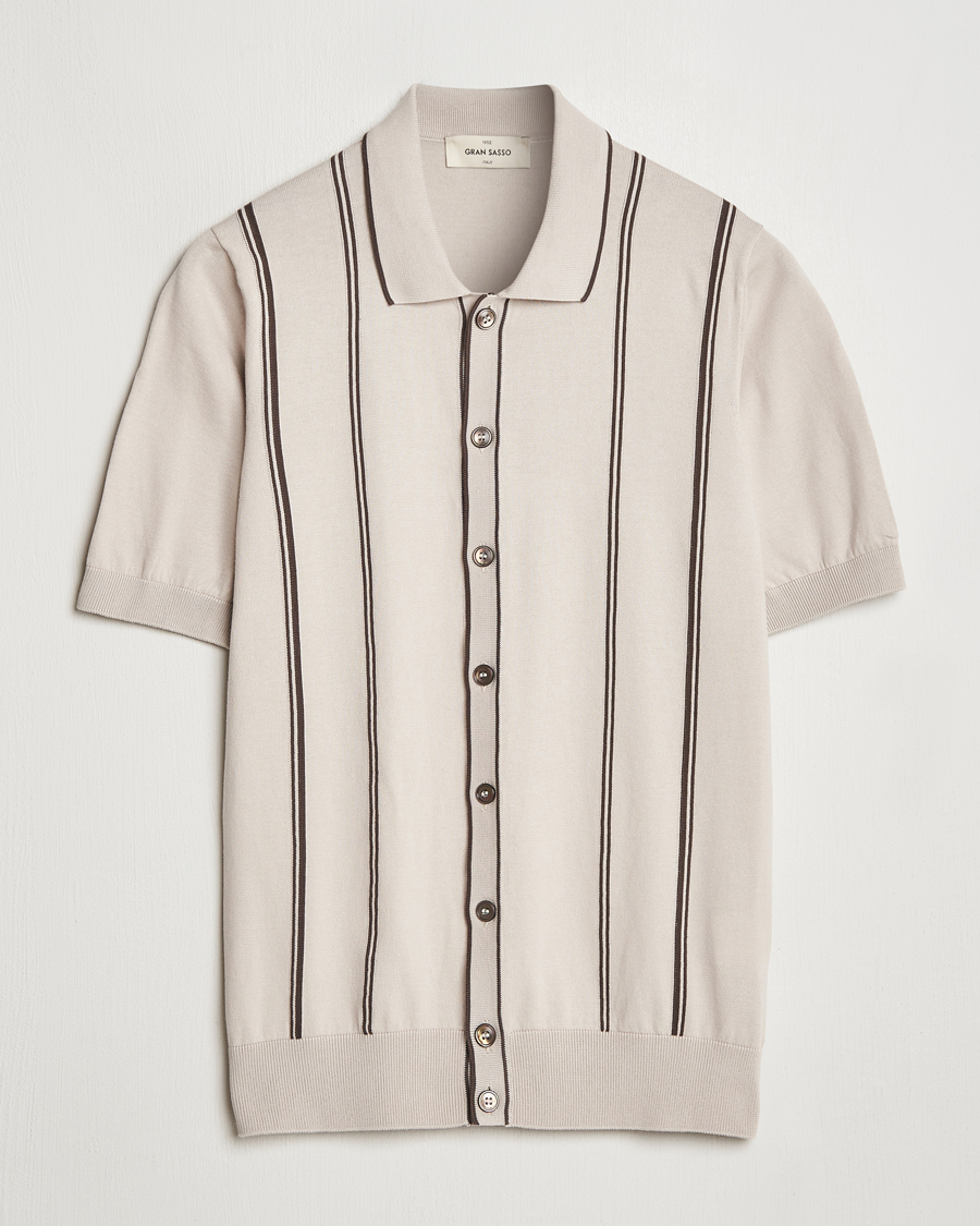 Herr | Skjortor | Gran Sasso | Cotton Knitted Striped Short Sleeve Shirt Beige