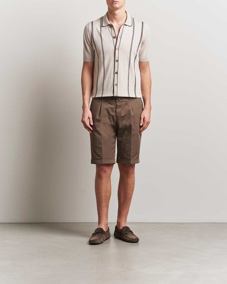 Herr | Skjortor | Gran Sasso | Cotton Knitted Striped Short Sleeve Shirt Beige