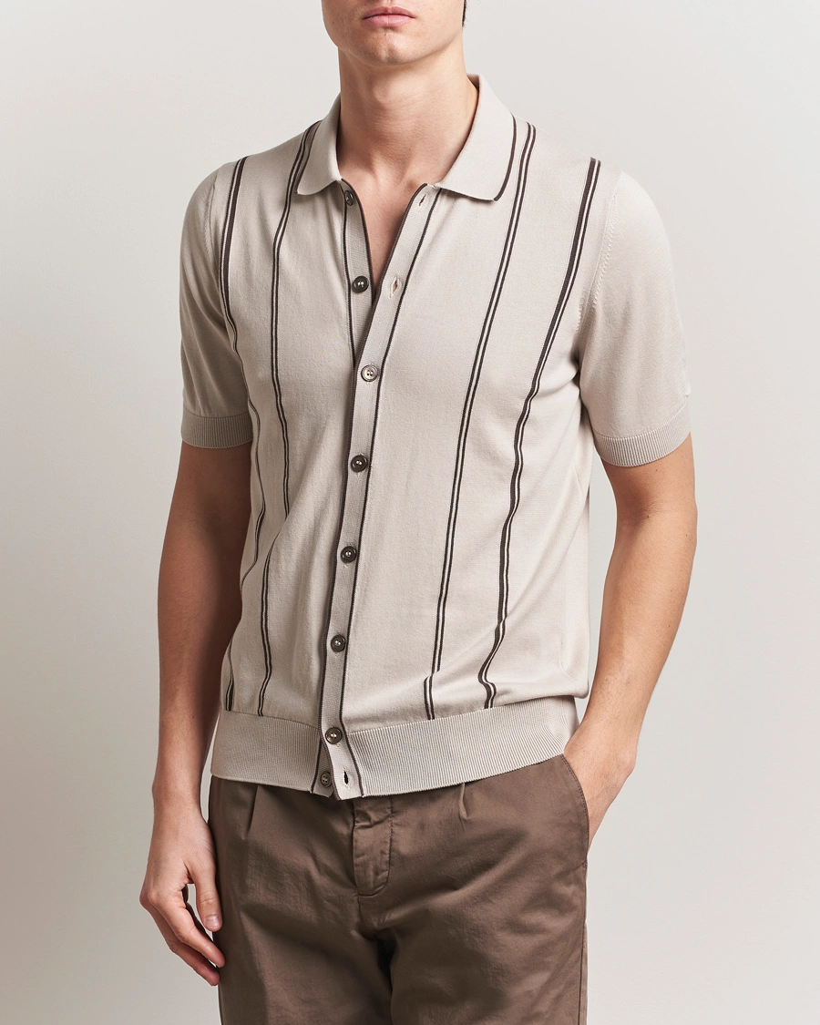 Herr | Skjortor | Gran Sasso | Cotton Knitted Striped Short Sleeve Shirt Beige