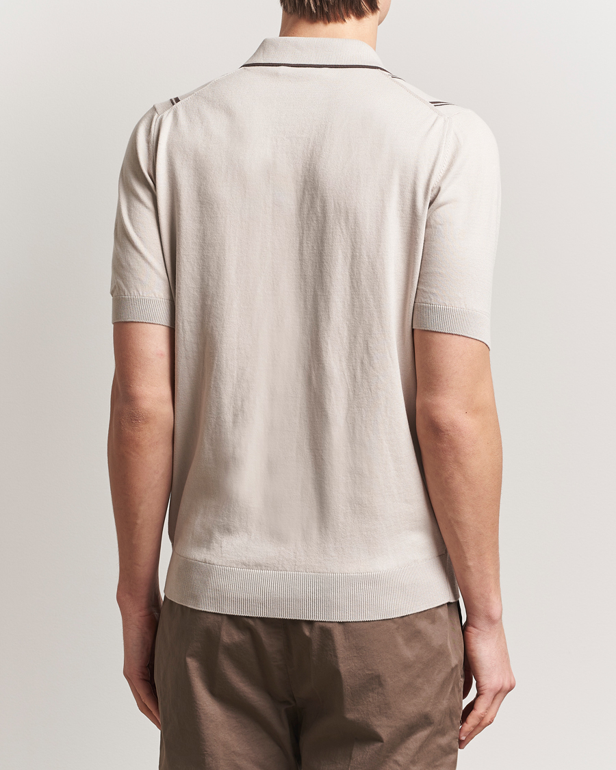 Herr | Skjortor | Gran Sasso | Cotton Knitted Striped Short Sleeve Shirt Beige