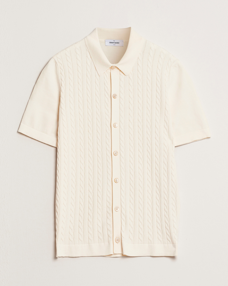 Herr | Skjortor | Gran Sasso | Cotton Cable Knitted Short Sleeve Shirt Cream