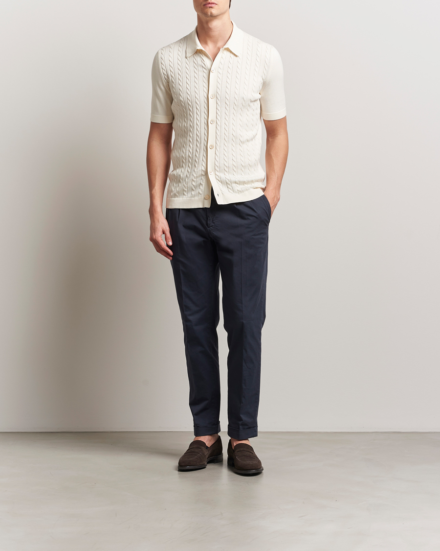 Herr | Skjortor | Gran Sasso | Cotton Cable Knitted Short Sleeve Shirt Cream