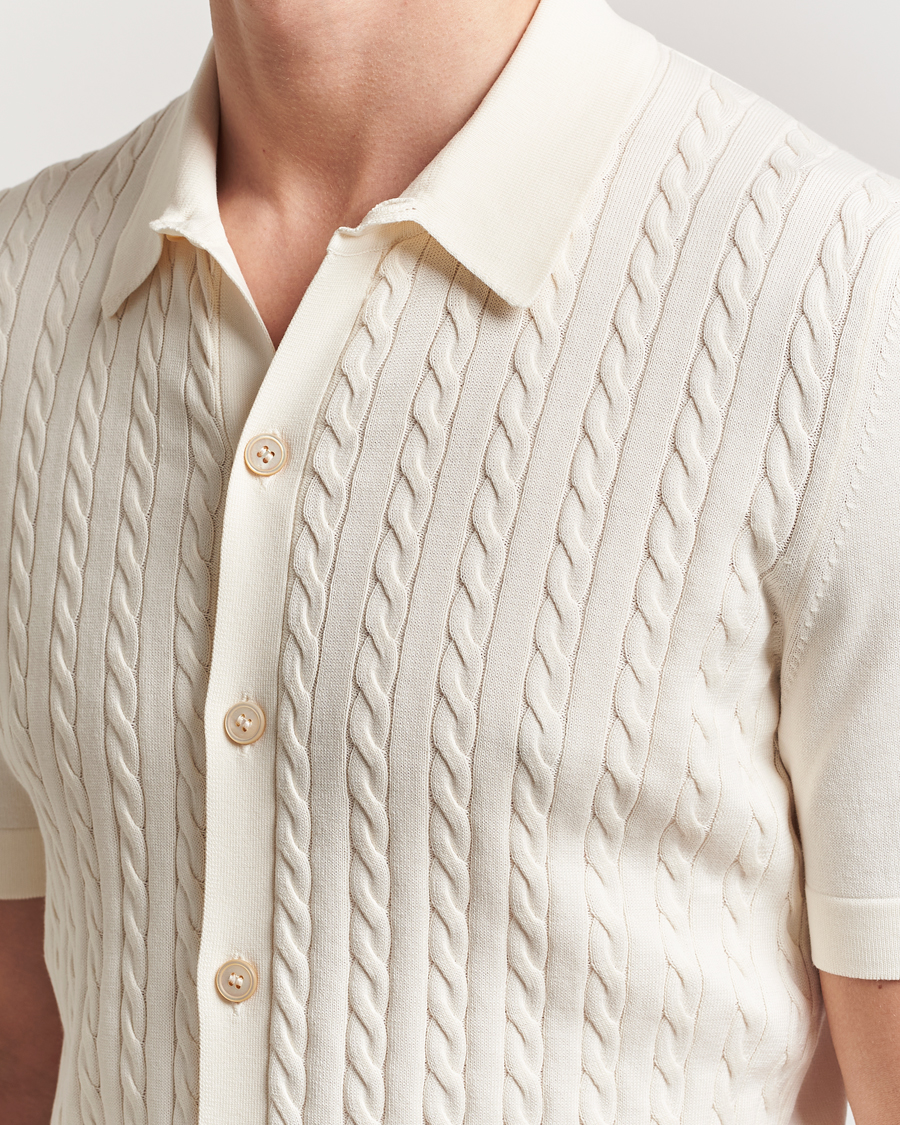 Herr | Skjortor | Gran Sasso | Cotton Cable Knitted Short Sleeve Shirt Cream