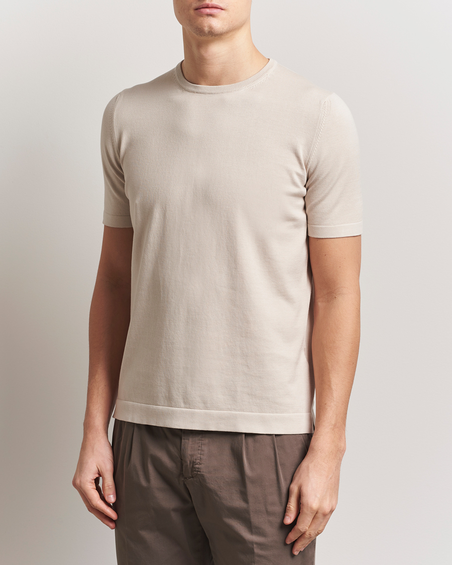 Herr | T-Shirts | Gran Sasso | Cotton Knitted Crew Neck T-Shirt Beige
