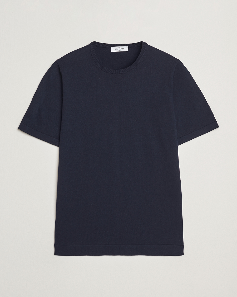 Herr | T-Shirts | Gran Sasso | Cotton Knitted Crew Neck T-Shirt Navy