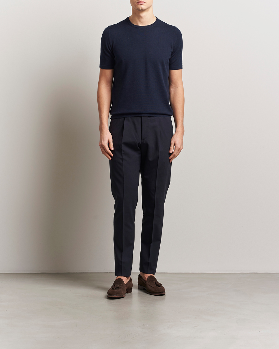 Herr | T-Shirts | Gran Sasso | Cotton Knitted Crew Neck T-Shirt Navy