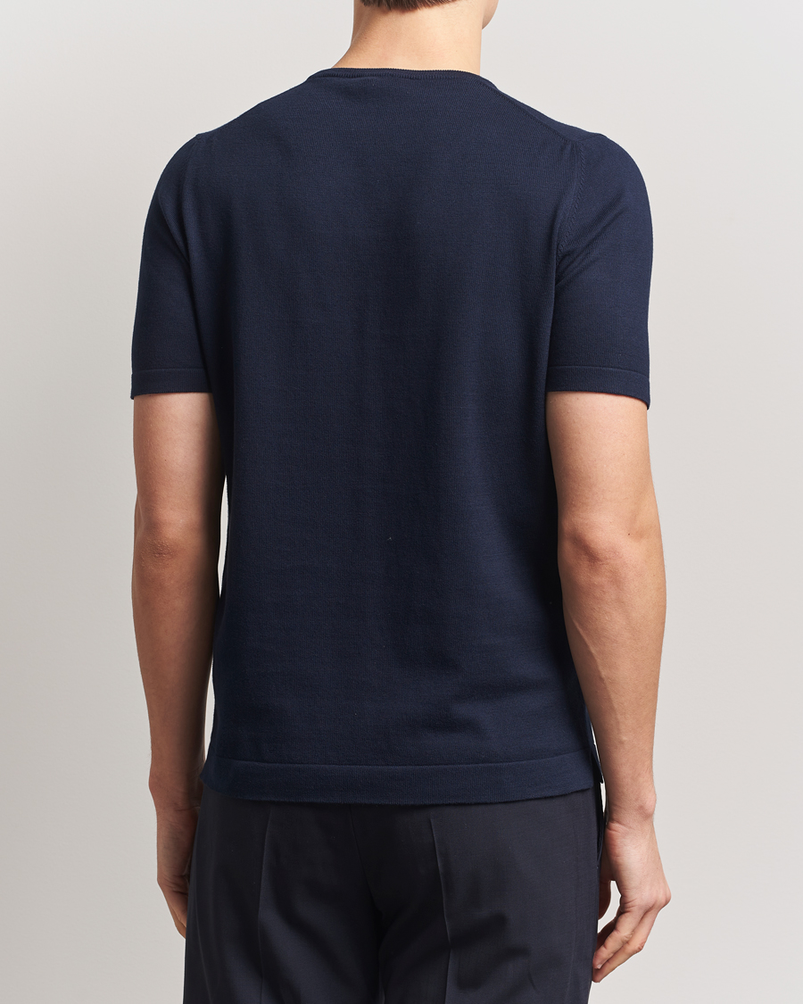 Herr | T-Shirts | Gran Sasso | Cotton Knitted Crew Neck T-Shirt Navy