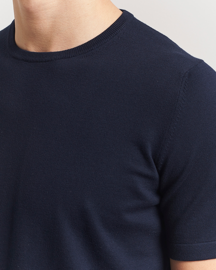 Herr | T-Shirts | Gran Sasso | Cotton Knitted Crew Neck T-Shirt Navy