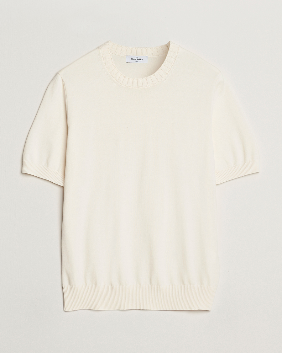 Herr | T-Shirts | Gran Sasso | Cotton Heavy Knitted Crew Neck T-Shirt Cream