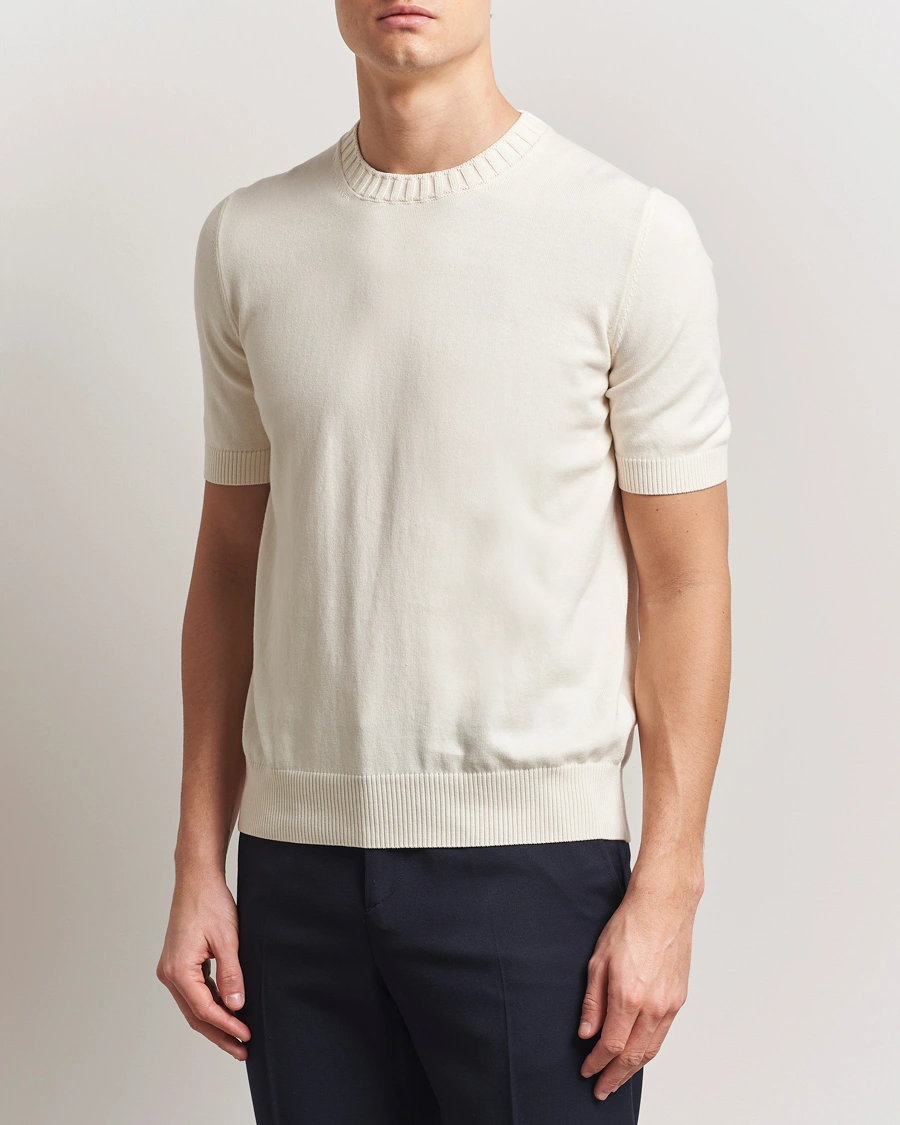 Herr | T-Shirts | Gran Sasso | Cotton Heavy Knitted Crew Neck T-Shirt Cream