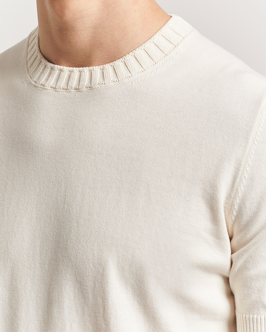 Herr | T-Shirts | Gran Sasso | Cotton Heavy Knitted Crew Neck T-Shirt Cream