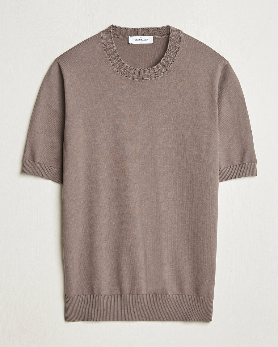 Herr | T-Shirts | Gran Sasso | Cotton Heavy Knitted Crew Neck T-Shirt Brown