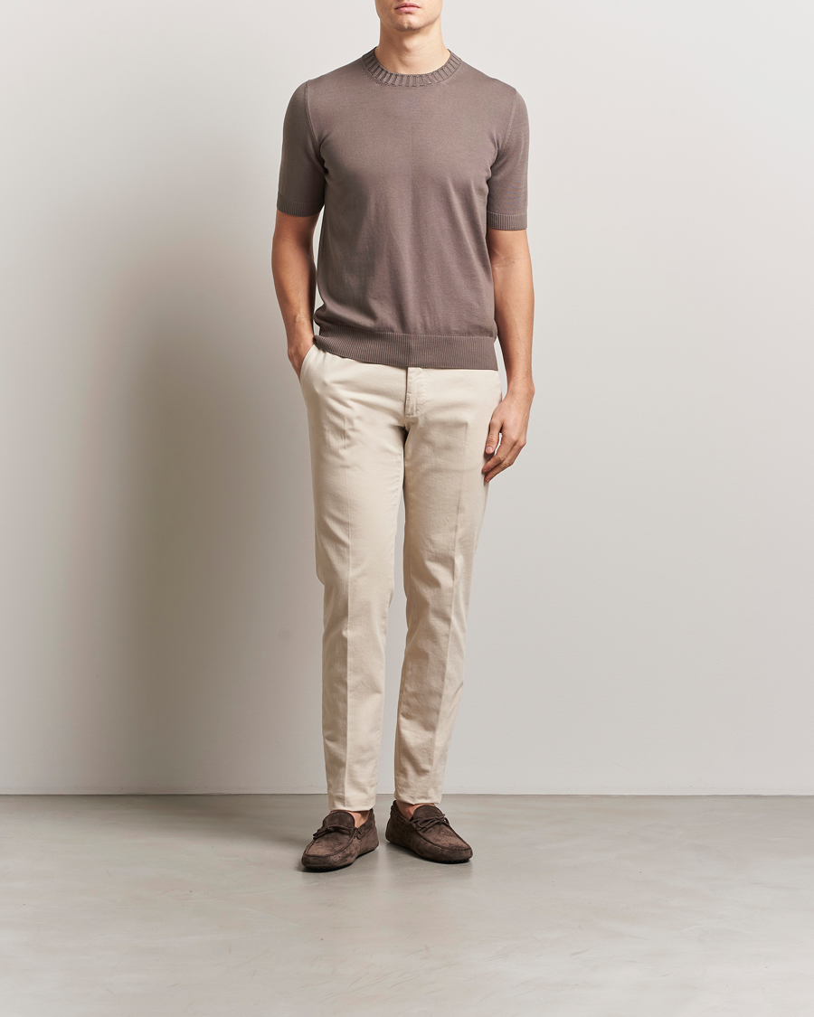 Herr | T-Shirts | Gran Sasso | Cotton Heavy Knitted Crew Neck T-Shirt Brown