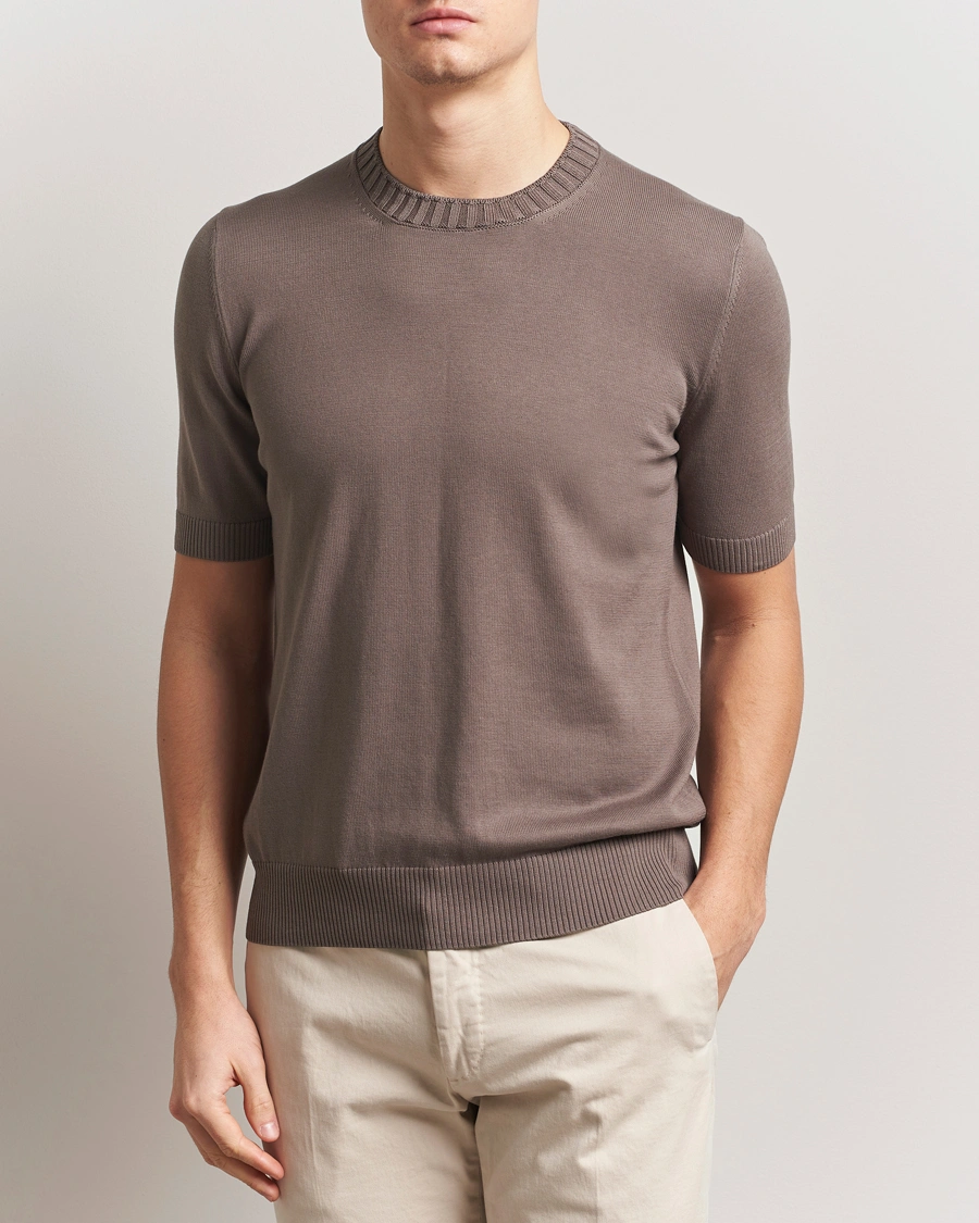 Herr | T-Shirts | Gran Sasso | Cotton Heavy Knitted Crew Neck T-Shirt Brown