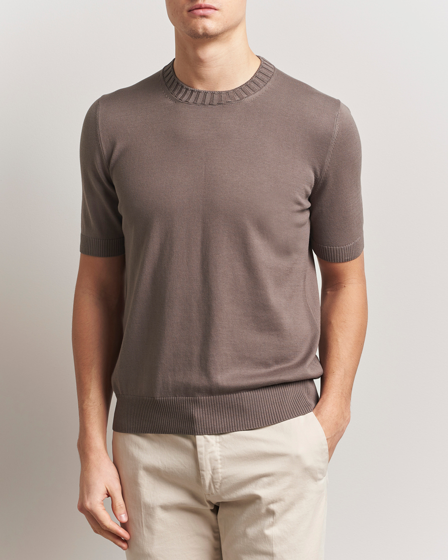 Herr | T-Shirts | Gran Sasso | Cotton Heavy Knitted Crew Neck T-Shirt Brown