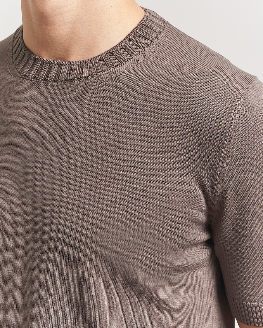 Herr | T-Shirts | Gran Sasso | Cotton Heavy Knitted Crew Neck T-Shirt Brown