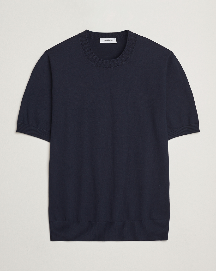 Herr | T-Shirts | Gran Sasso | Cotton Heavy Knitted Crew Neck T-Shirt Navy