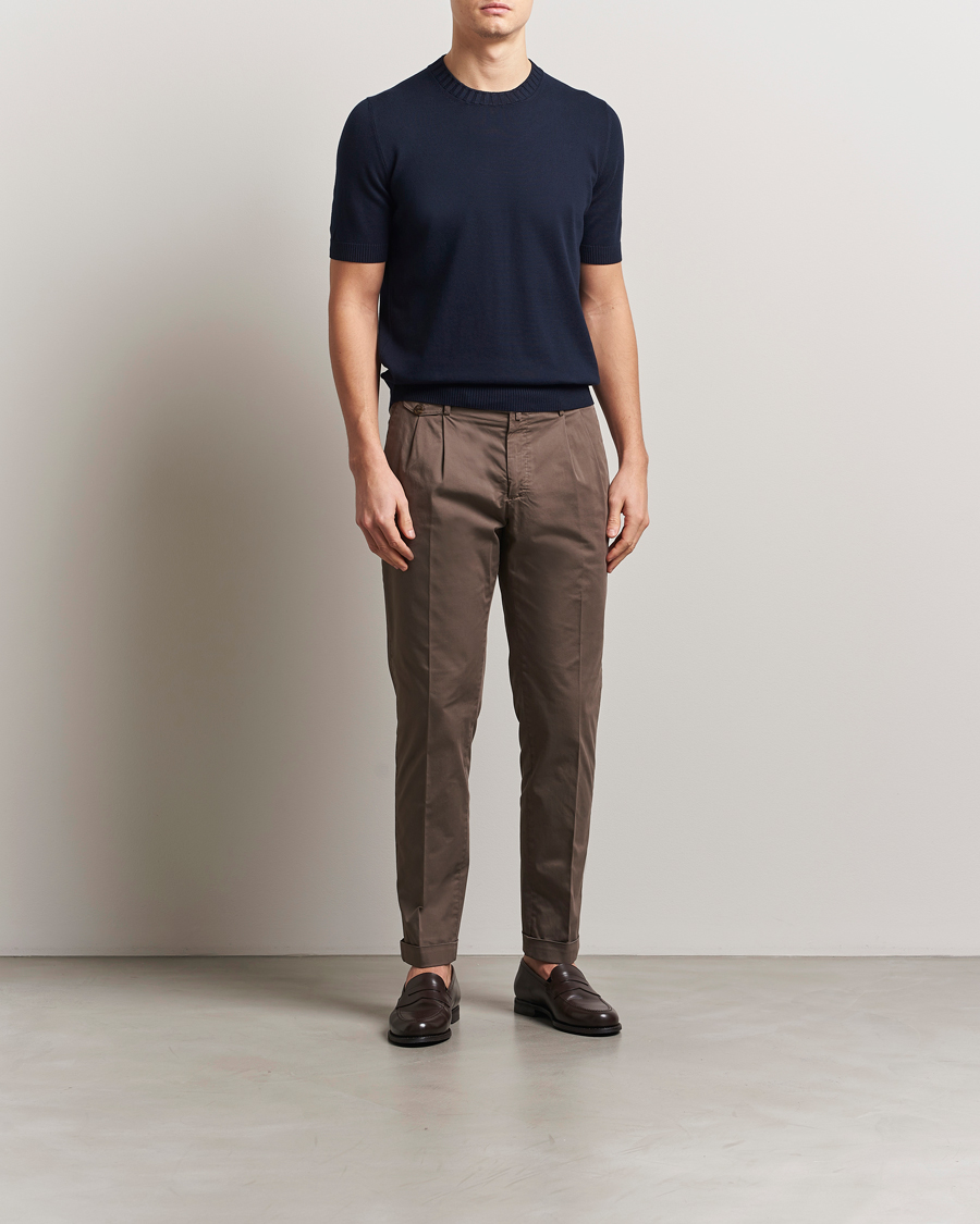 Herr | T-Shirts | Gran Sasso | Cotton Heavy Knitted Crew Neck T-Shirt Navy