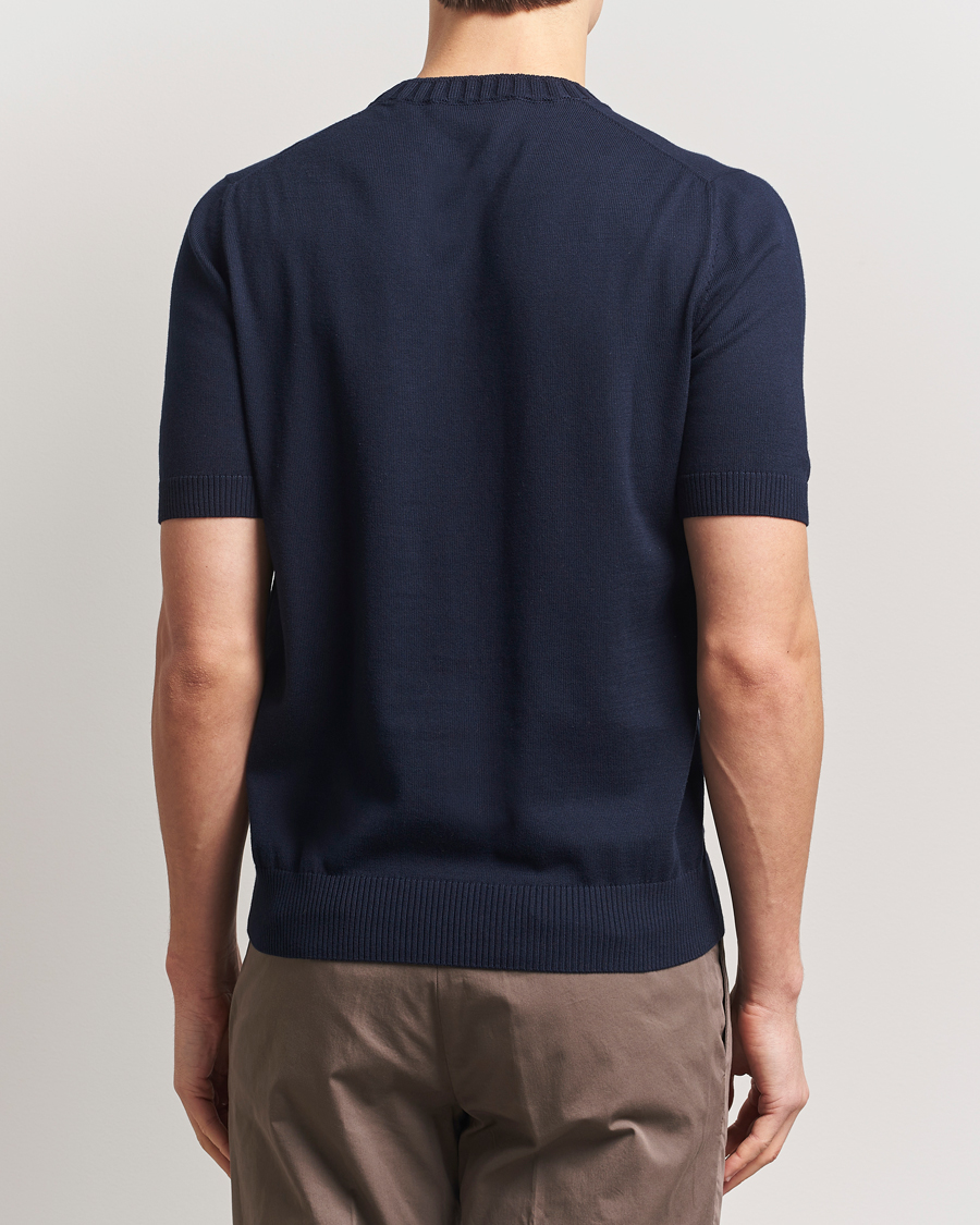 Herr | T-Shirts | Gran Sasso | Cotton Heavy Knitted Crew Neck T-Shirt Navy