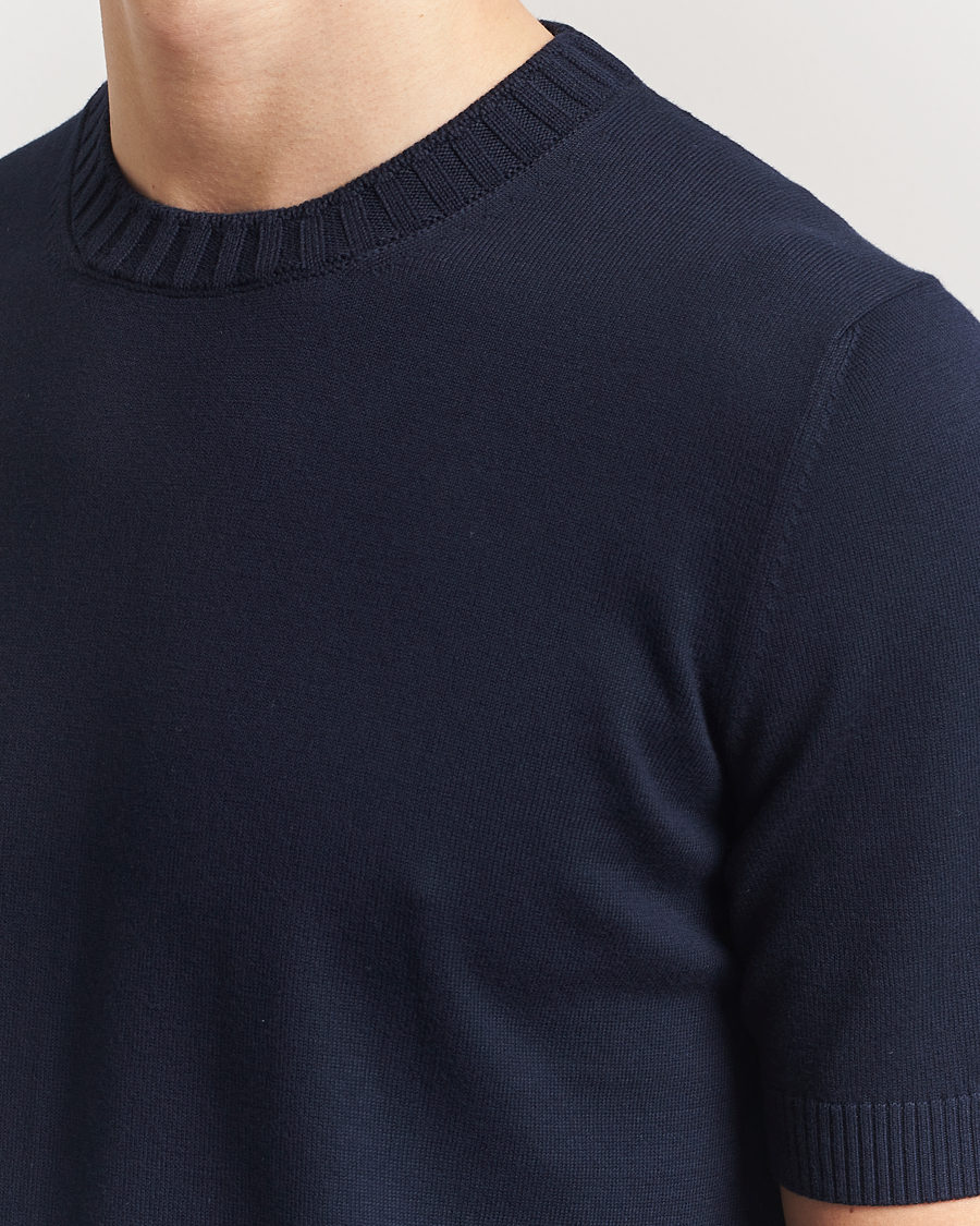 Herr | T-Shirts | Gran Sasso | Cotton Heavy Knitted Crew Neck T-Shirt Navy