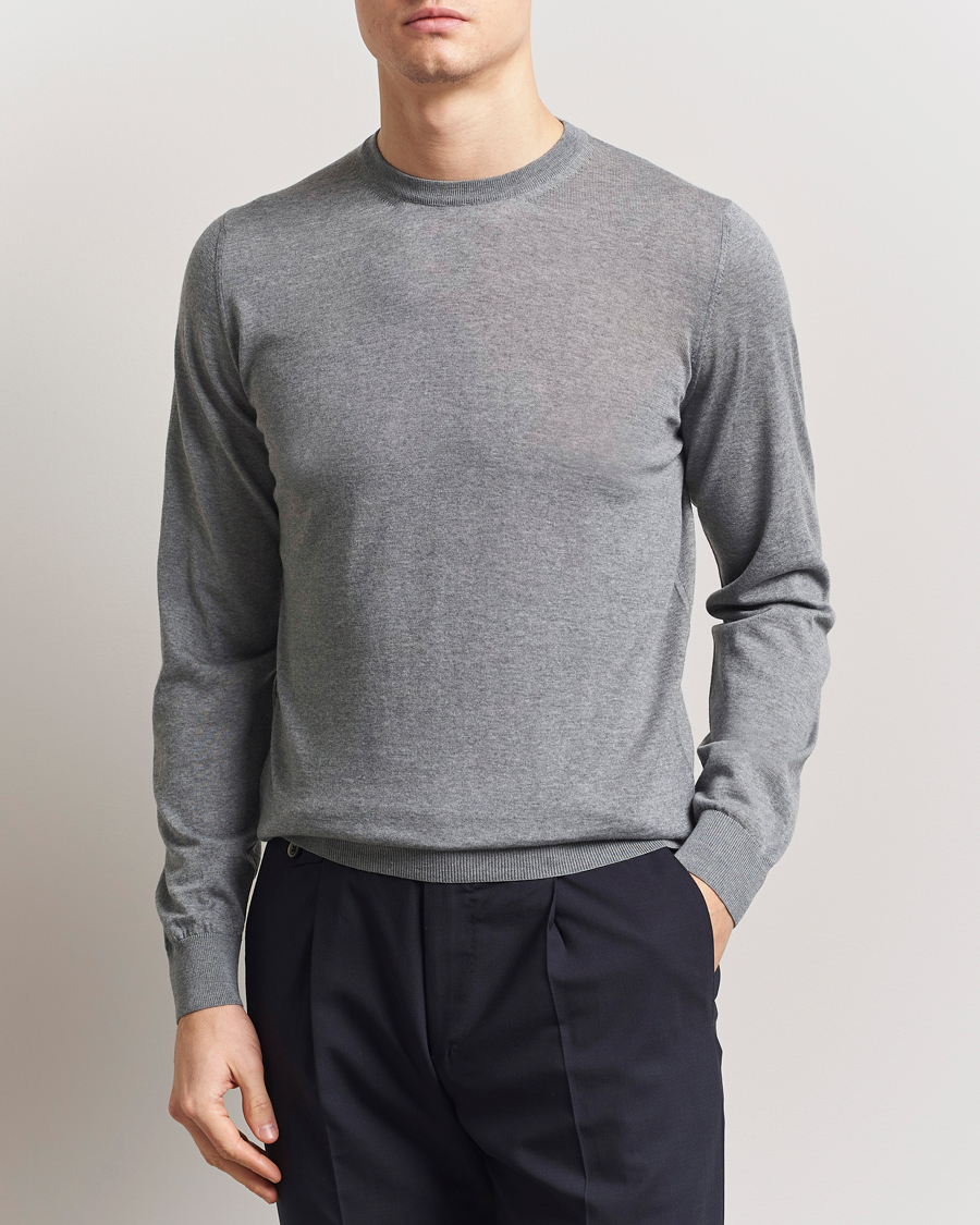 Herr | Tröjor | Piacenza Cashmere | Merino Wool Crew Neck Sweater Light Grey