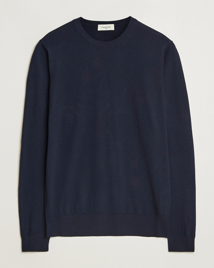 Herr | Tröjor | Piacenza Cashmere | Merino Wool Crew Neck Sweater Navy