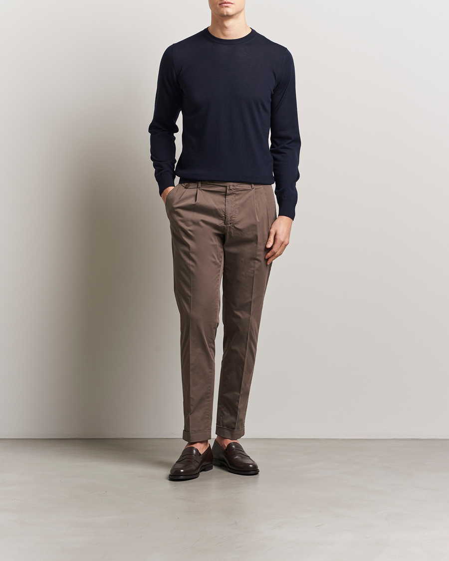 Herr | Tröjor | Piacenza Cashmere | Merino Wool Crew Neck Sweater Navy