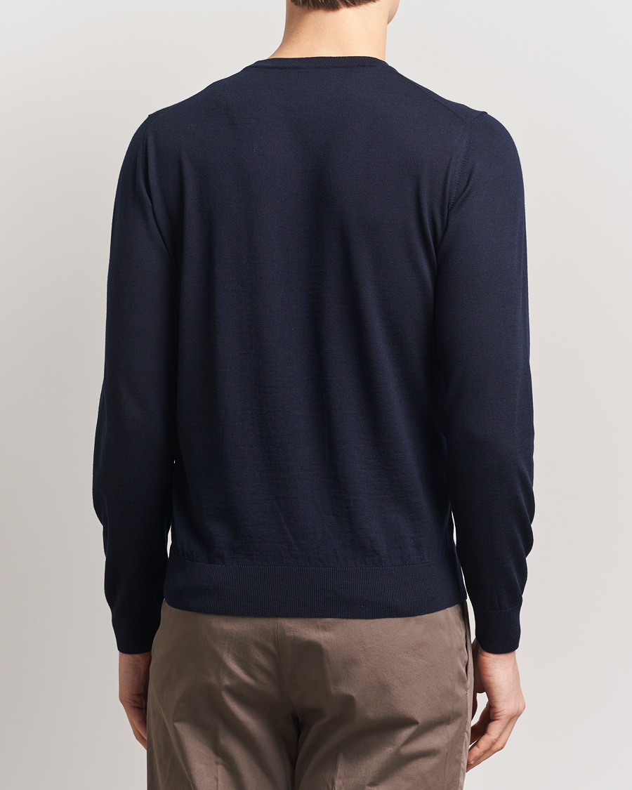 Herr | Tröjor | Piacenza Cashmere | Merino Wool Crew Neck Sweater Navy