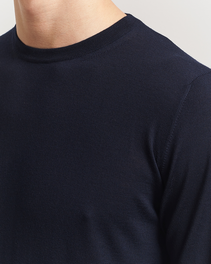 Herr | Tröjor | Piacenza Cashmere | Merino Wool Crew Neck Sweater Navy