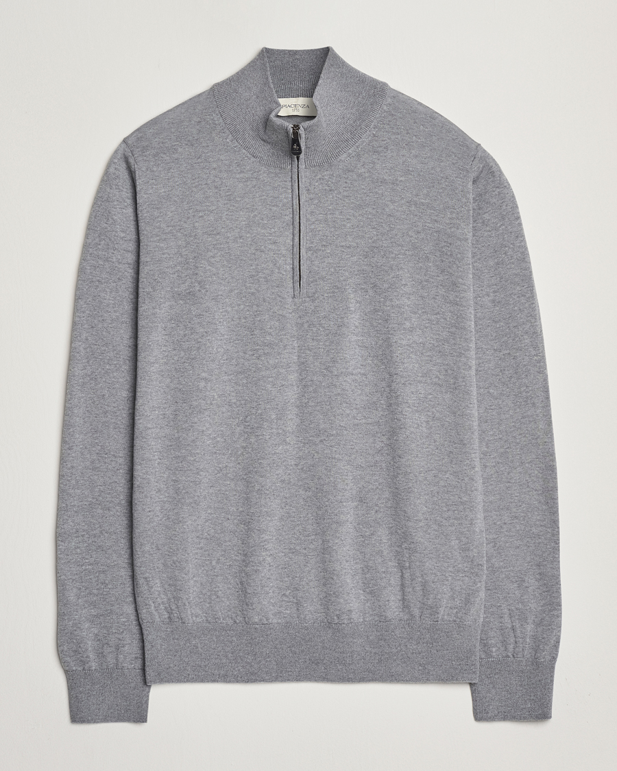 Herr | Tröjor | Piacenza Cashmere | Merino Wool Crew Neck Half Zip Light Grey