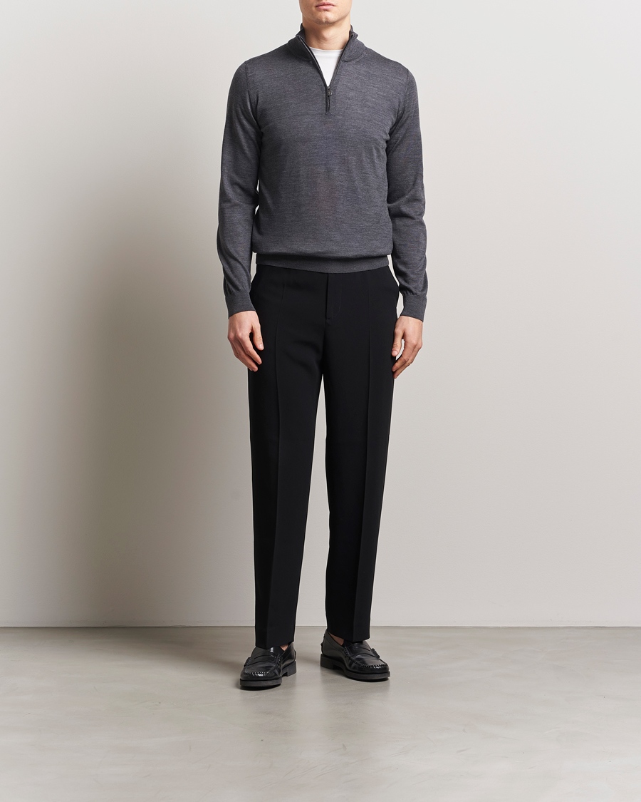 Herr | Tröjor | Piacenza Cashmere | Merino Wool Crew Neck Half Zip Charcoal
