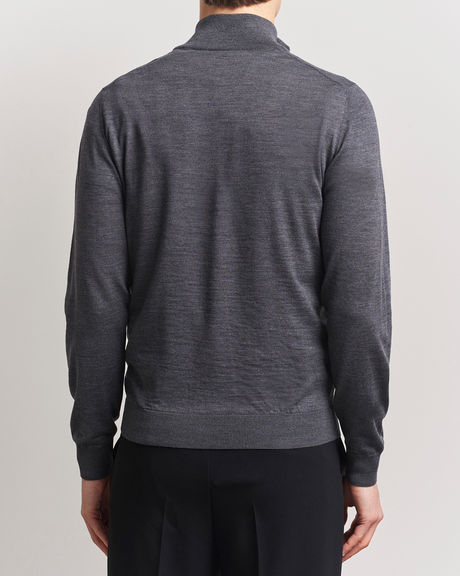 Herr | Tröjor | Piacenza Cashmere | Merino Wool Crew Neck Half Zip Charcoal