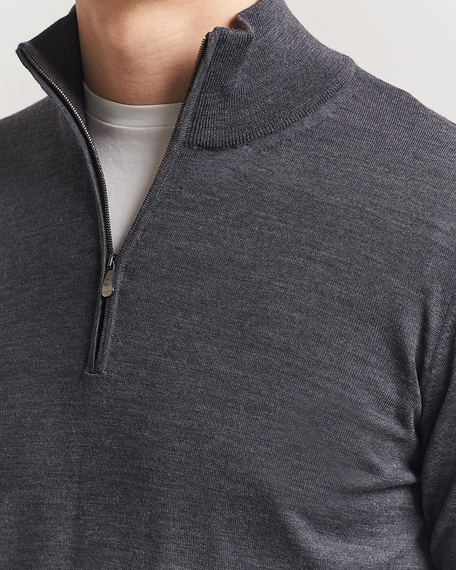 Herr | Tröjor | Piacenza Cashmere | Merino Wool Crew Neck Half Zip Charcoal