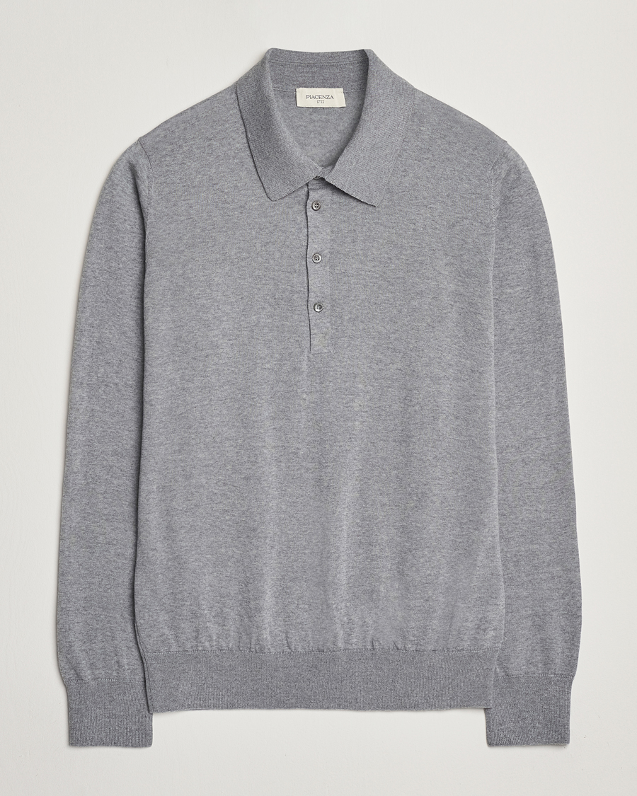 Herr | Tröjor | Piacenza Cashmere | Merino Wool Long Sleeve Polo Light Grey