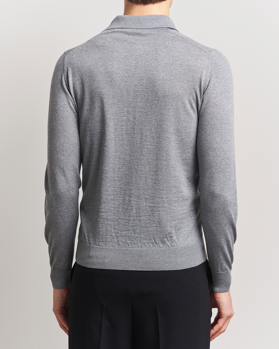 Herr | Tröjor | Piacenza Cashmere | Merino Wool Long Sleeve Polo Light Grey