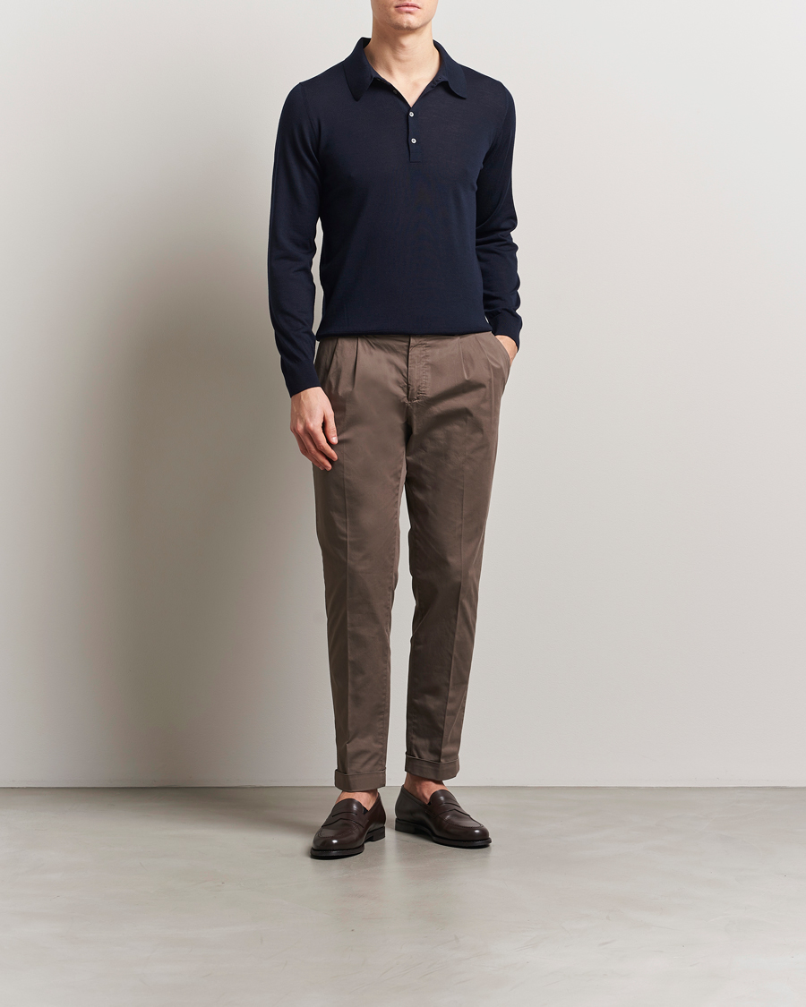 Herr | Tröjor | Piacenza Cashmere | Merino Wool Long Sleeve Polo Navy