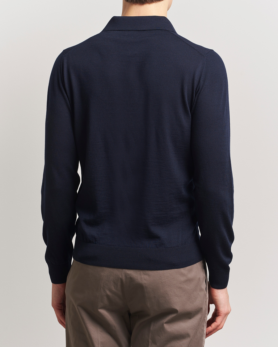 Herr | Tröjor | Piacenza Cashmere | Merino Wool Long Sleeve Polo Navy