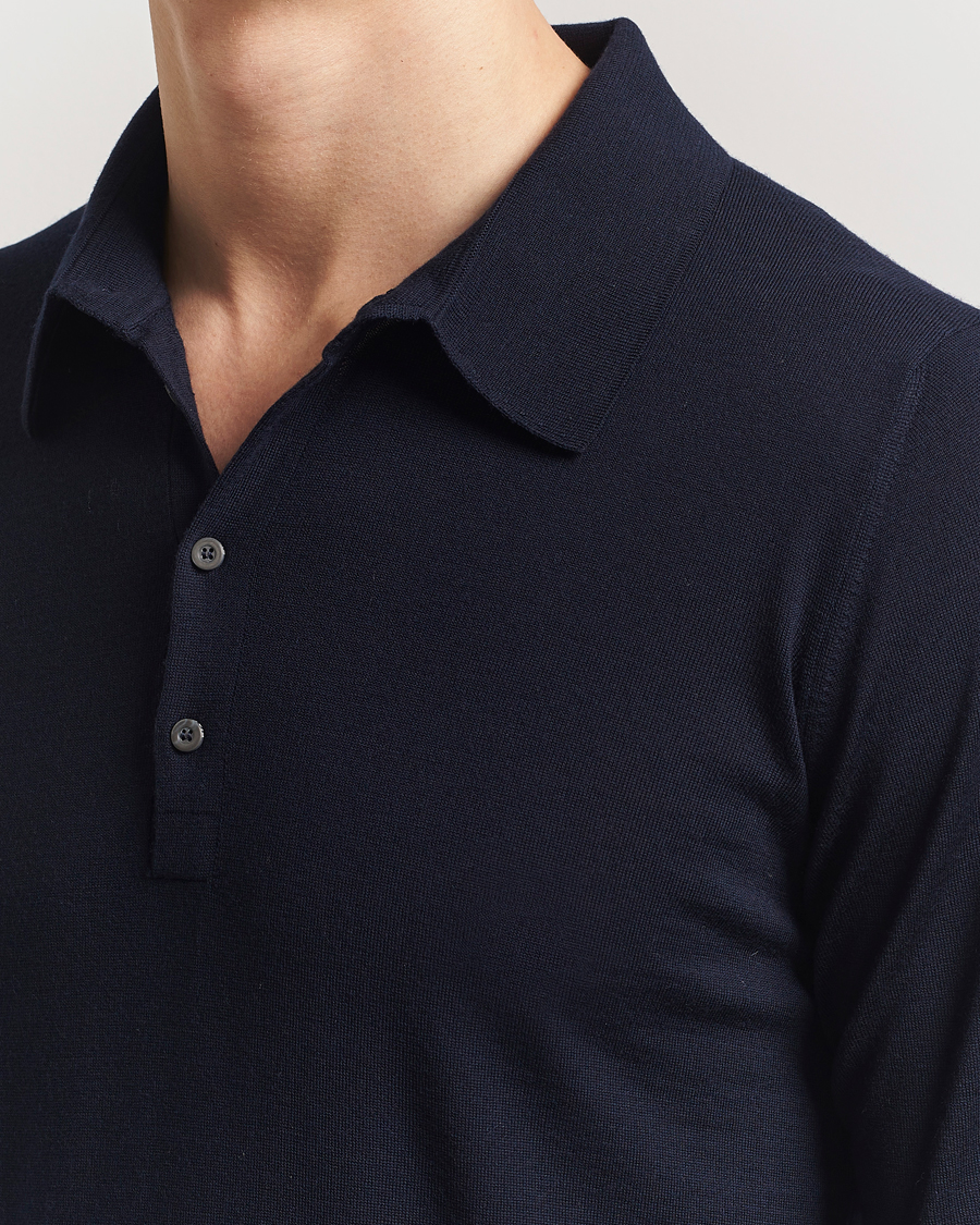Herr | Tröjor | Piacenza Cashmere | Merino Wool Long Sleeve Polo Navy