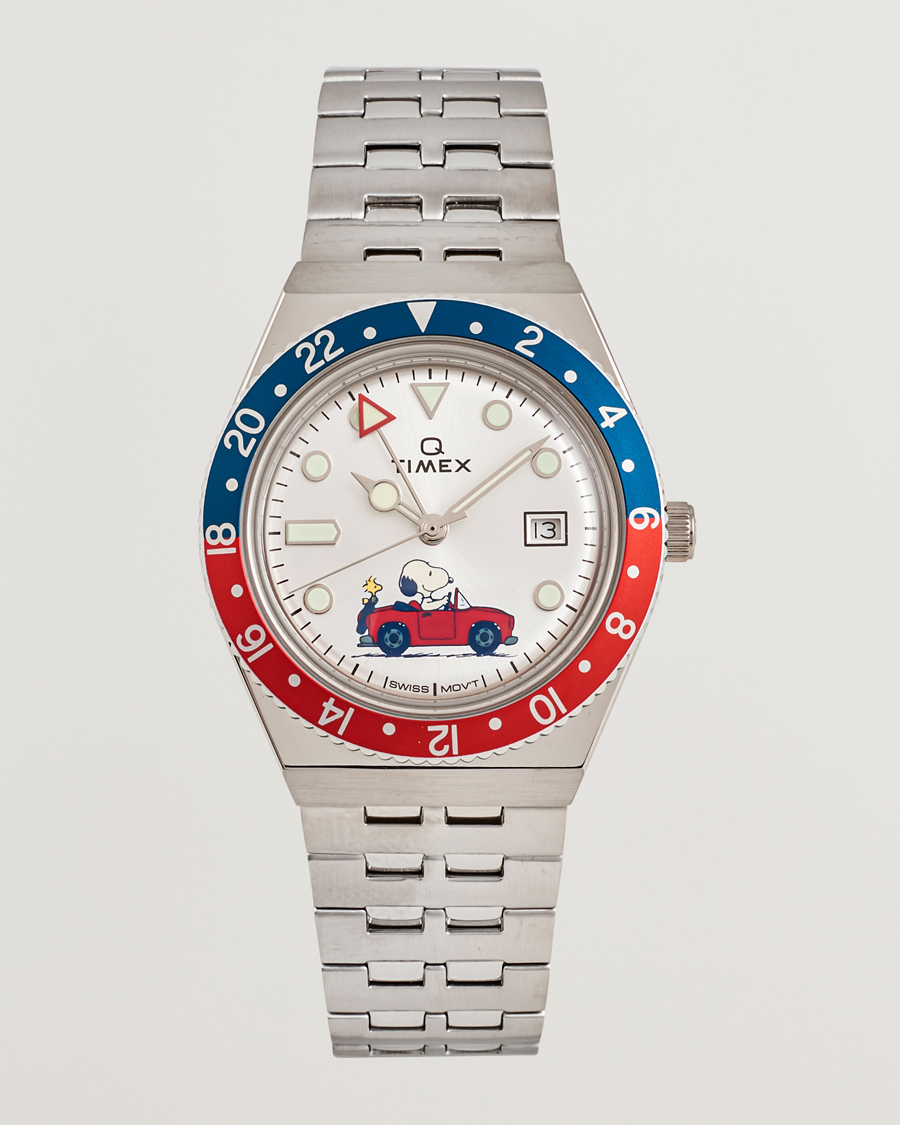 Herr | Timex Timex X Peanuts Q GMT Snoopy 38mm Silver Dial | Timex | X Peanuts Q GMT Snoopy 38mm Silver Dial