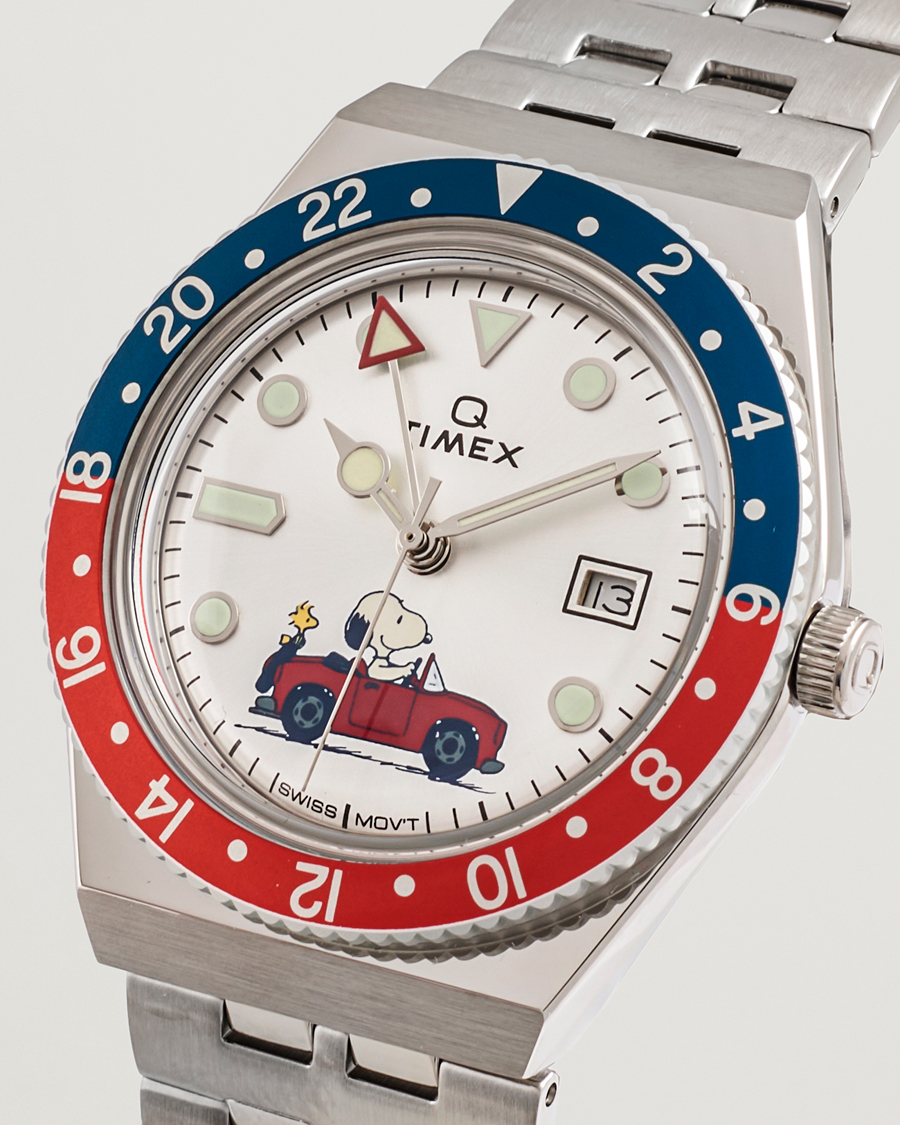 Herr | Timex Timex X Peanuts Q GMT Snoopy 38mm Silver Dial | Timex | X Peanuts Q GMT Snoopy 38mm Silver Dial
