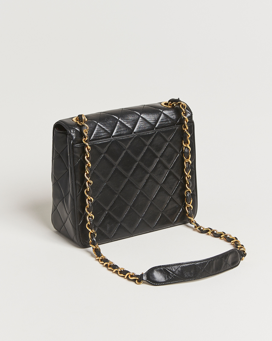 Herr | Chanel Pre-Owned Classic Flap Bag Deca Squared Lambskin Black | Chanel Pre-Owned | Classic Flap Bag Deca Squared Lambskin Black