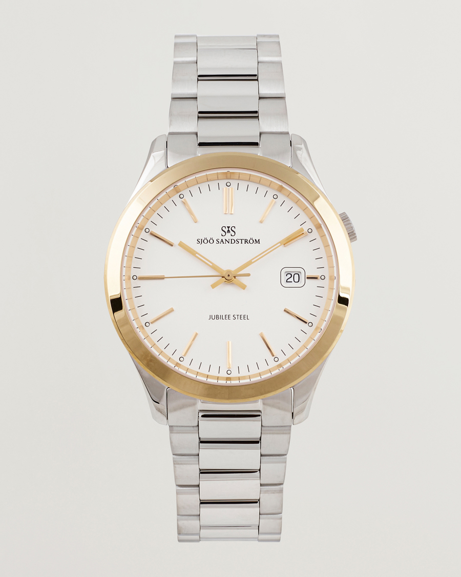 Herr | Sjöö Sandström Jubilee Steel Quartz 40mm Gold Bezel White/Steel | Sjöö Sandström | Jubilee Steel Quartz 40mm Gold Bezel White/Steel