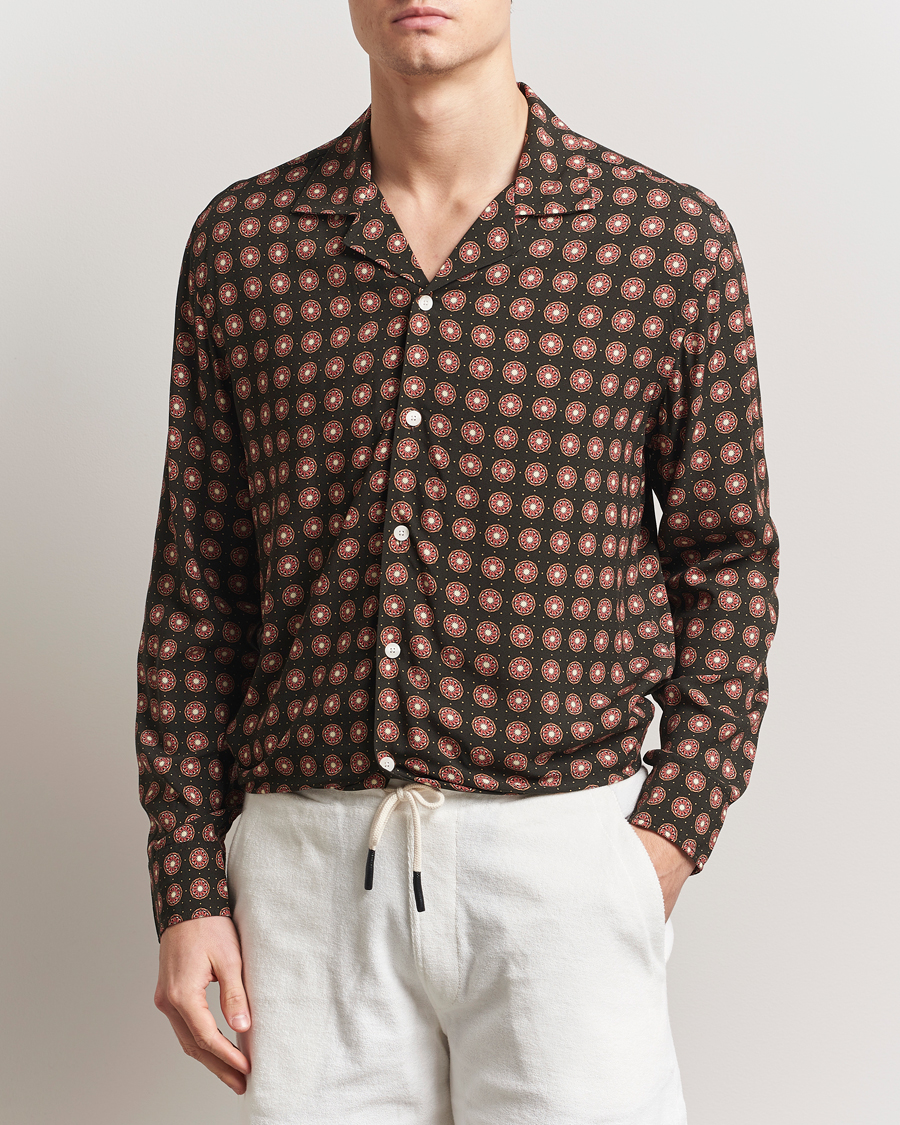 Herr | Skjortor | OAS | Long Sleeve Resort Viscose Shirt Coffe Lumo