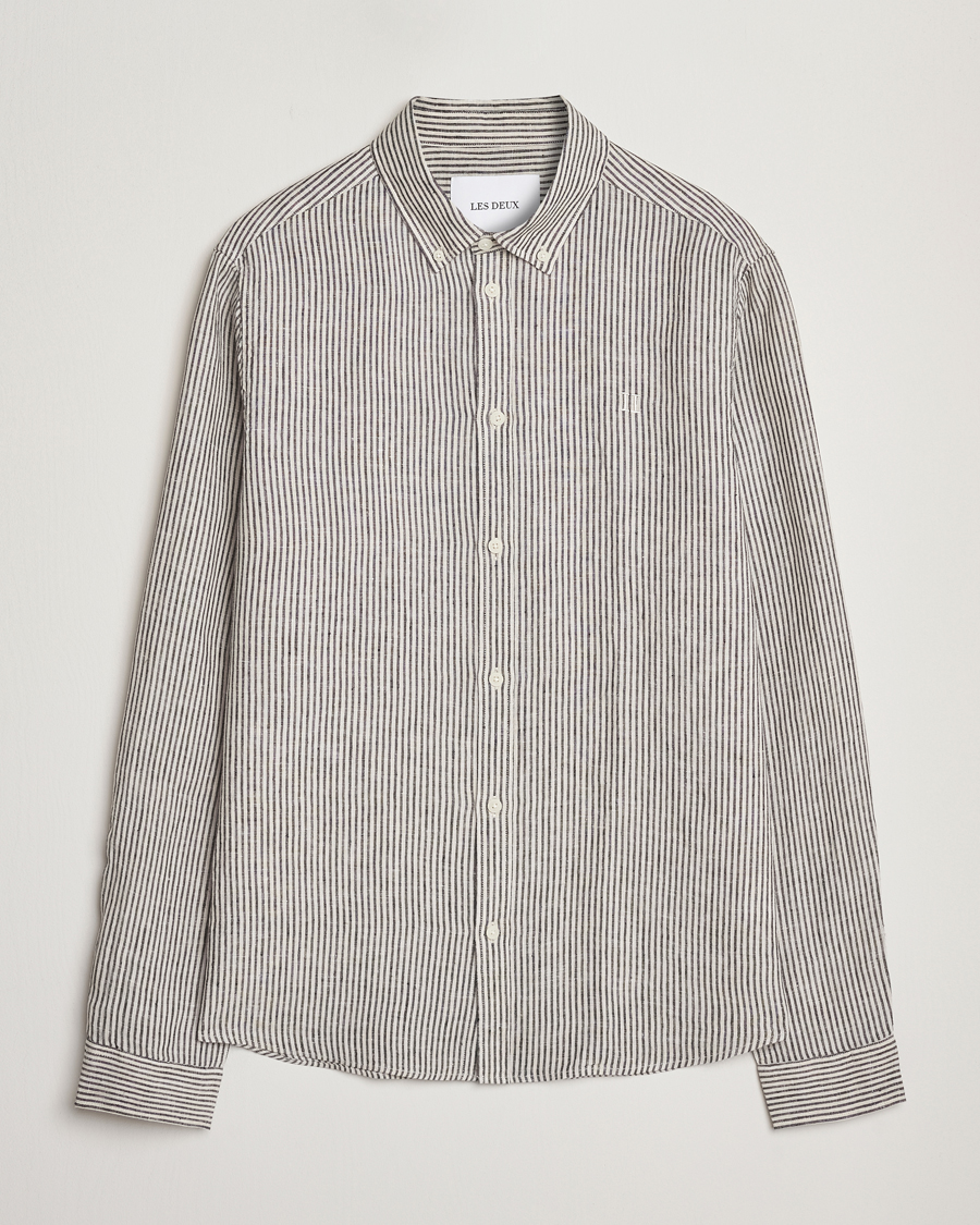 Herr | Skjortor | LES DEUX | Konrad Striped Linen Shirt Black