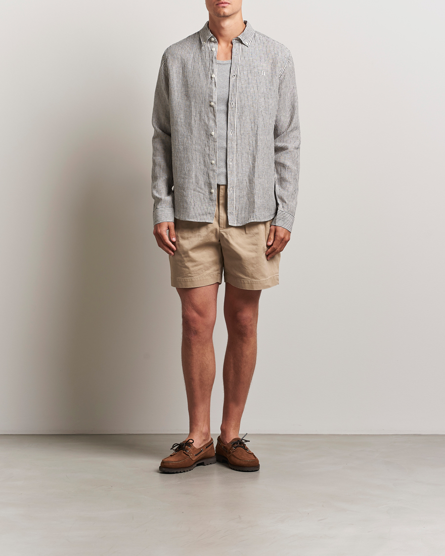 Herr | Skjortor | LES DEUX | Konrad Striped Linen Shirt Black