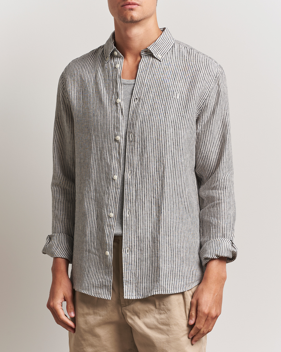 Herr | Skjortor | LES DEUX | Konrad Striped Linen Shirt Black