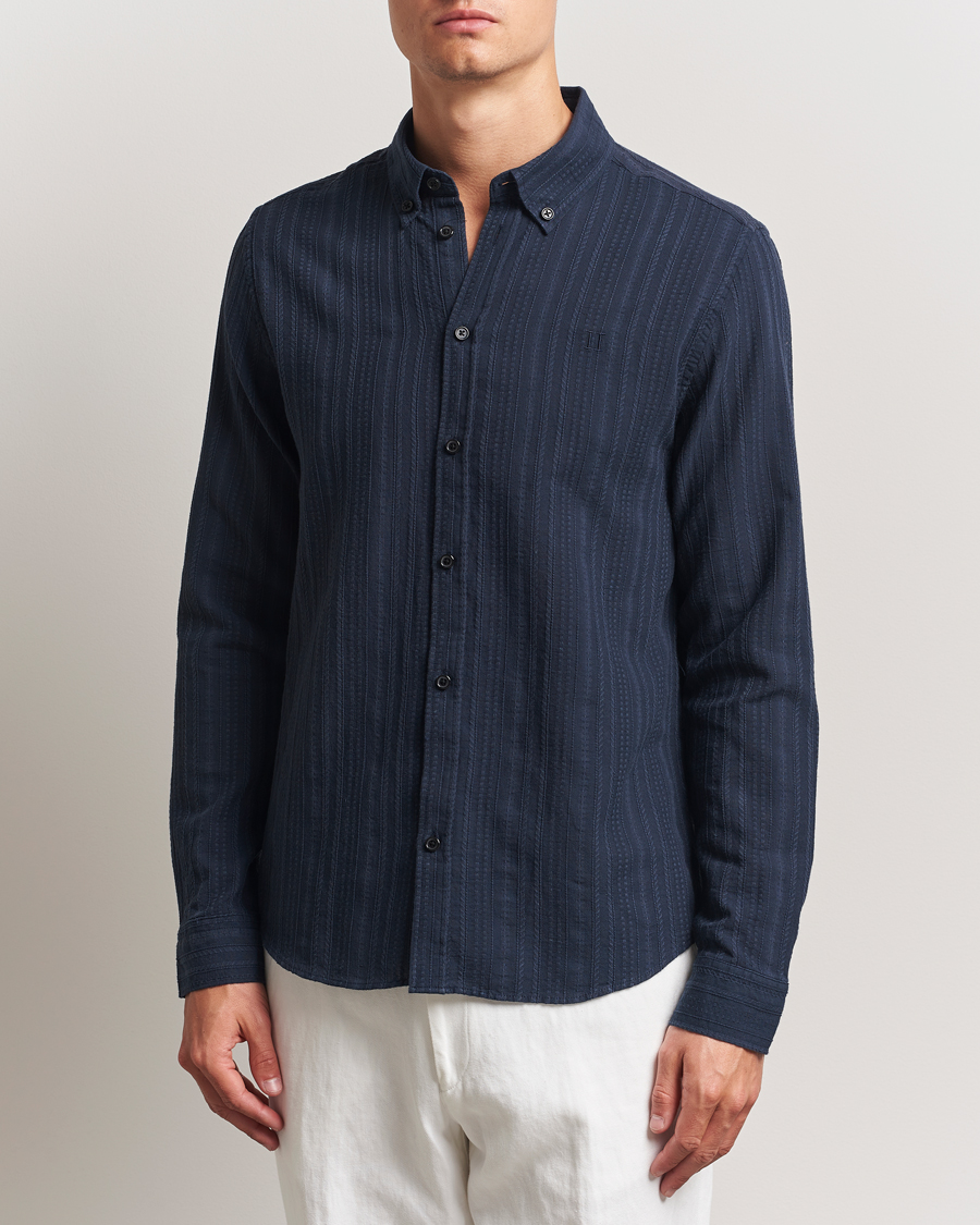 Herr | Skjortor | LES DEUX | Konrad Striped Structure Shirt Dark Navy