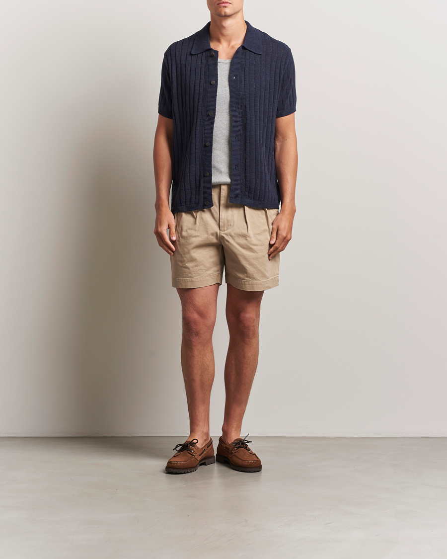 Herr | Skjortor | LES DEUX | Floyd Knitted Linen Short Sleeve Shirt Dark Navy